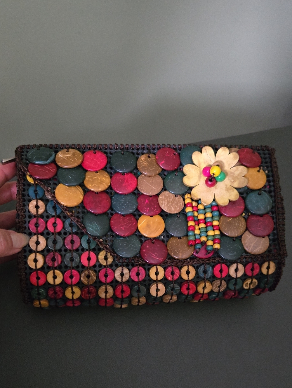Multicolor Beaded Flower Clutch Wallet